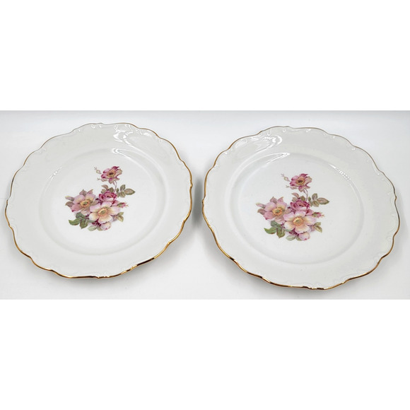 2 Schumann Arzberg Briar Rose Salad Plates Bavaria Germany Gold Trim 1950s - Picture 4 of 9